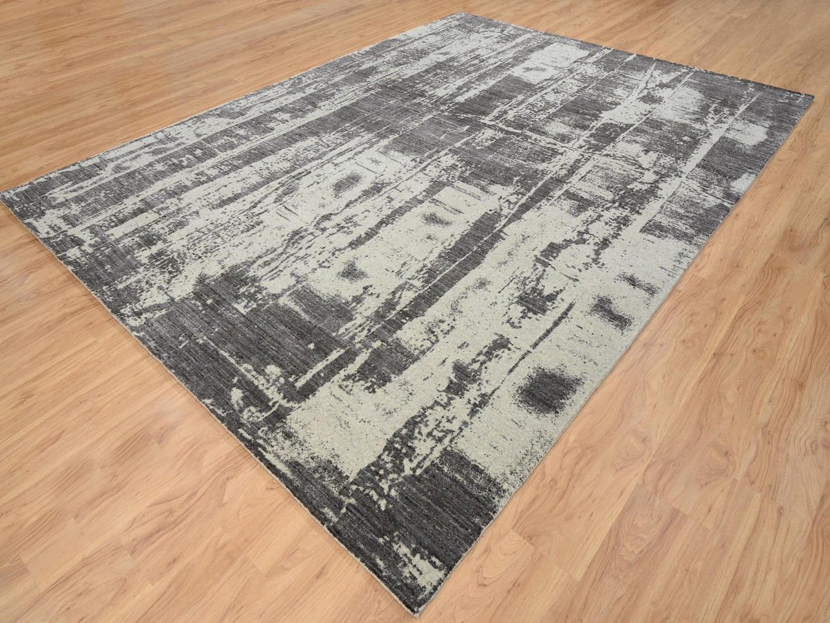 Modern / Contemporary hand-knotted wool/silk rug in Black, 9' x 12' — SKU O063748 (view 3)