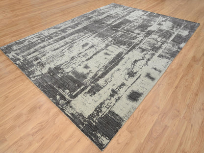 Modern / Contemporary hand-knotted wool/silk rug in Black, 9' x 12' — SKU O063748 (view 3)