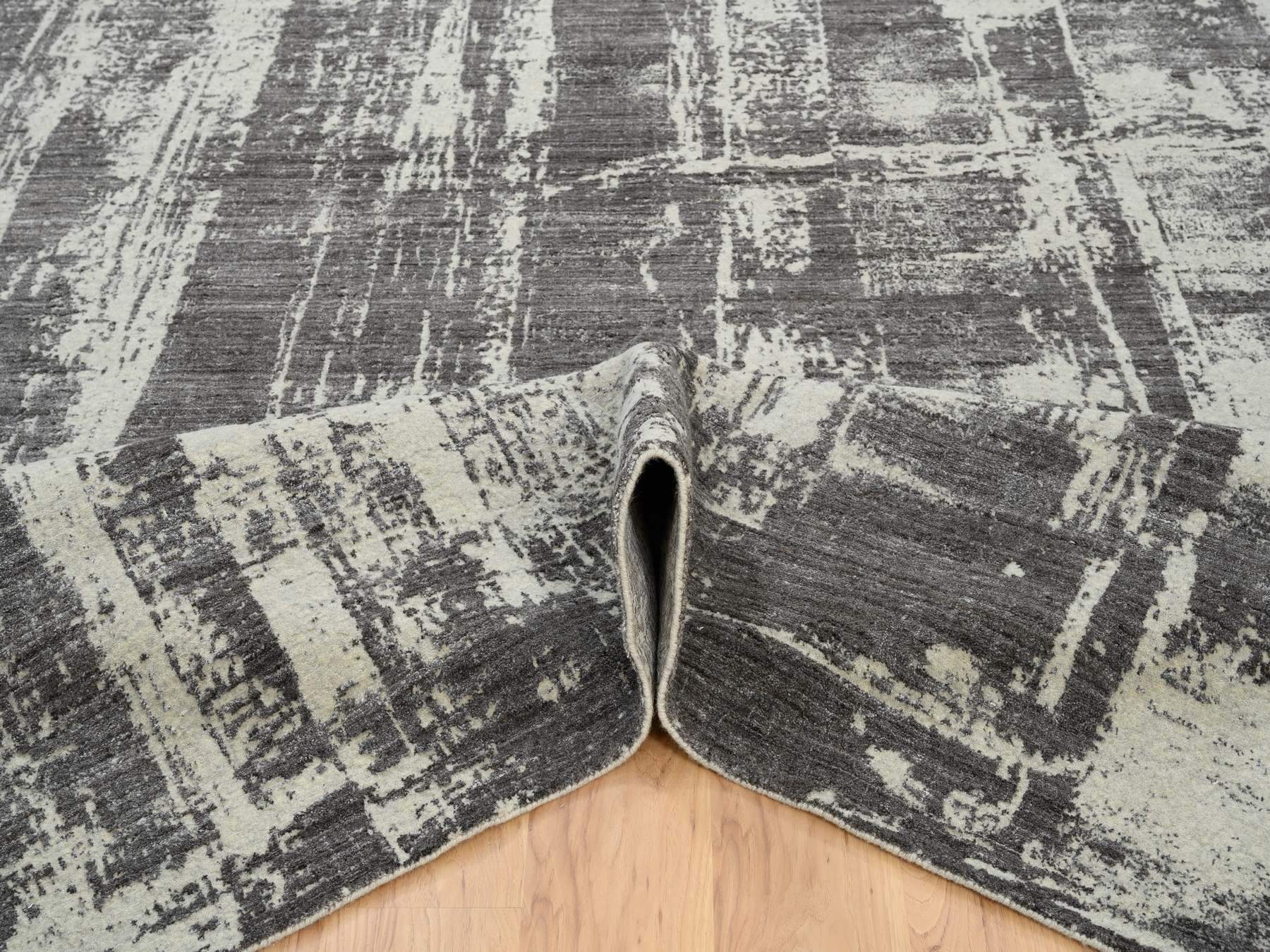 Modern / Contemporary hand-knotted wool/silk rug in Black, 9' x 12' — SKU O063748 (view 5)