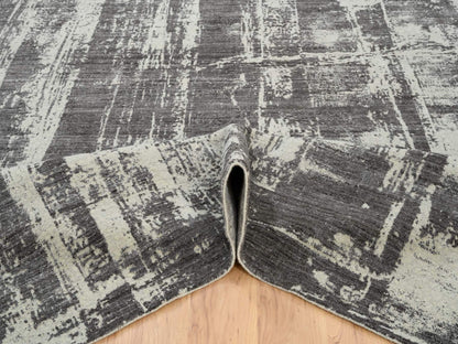 Modern / Contemporary hand-knotted wool/silk rug in Black, 9' x 12' — SKU O063748 (view 5)