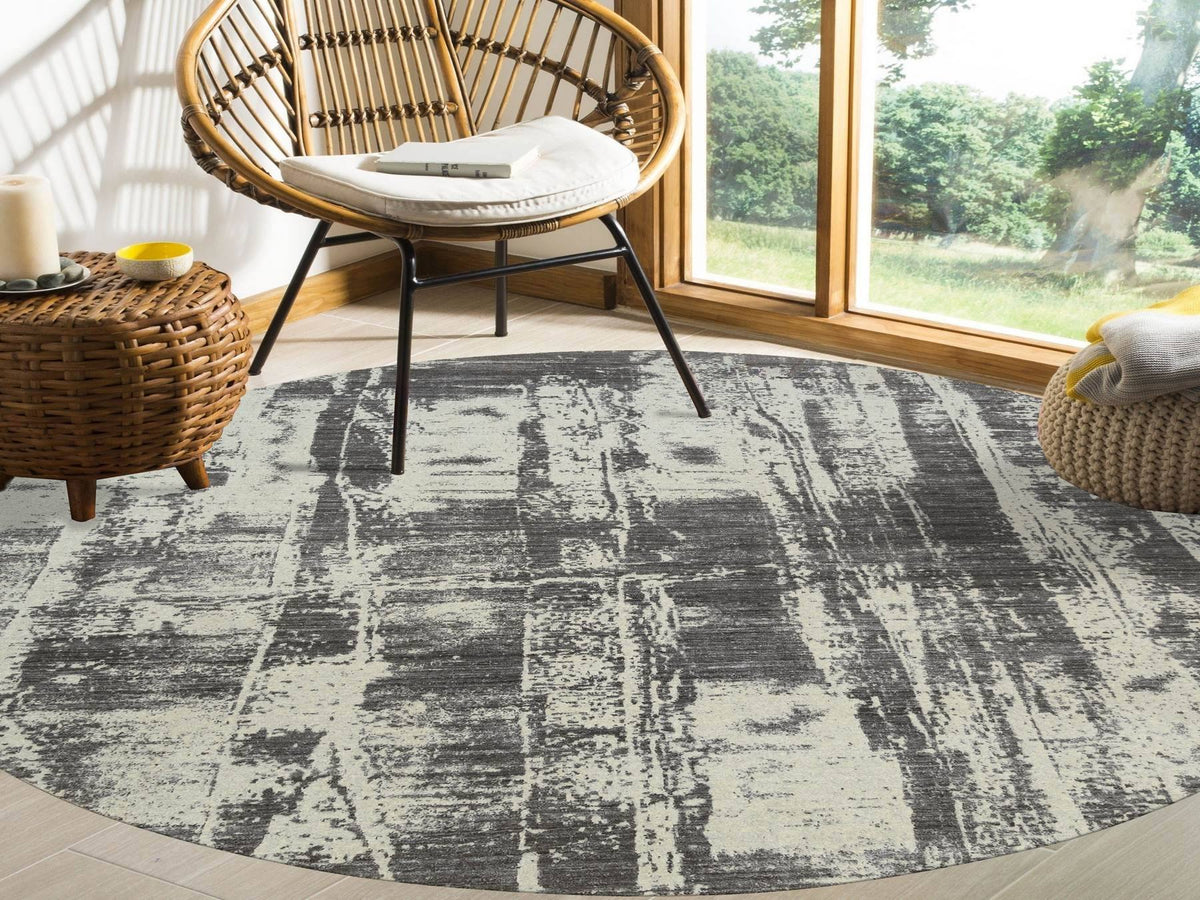 Modern / Contemporary hand-knotted wool/silk rug in Black, 10' x 10' — SKU O063749 (view 2)