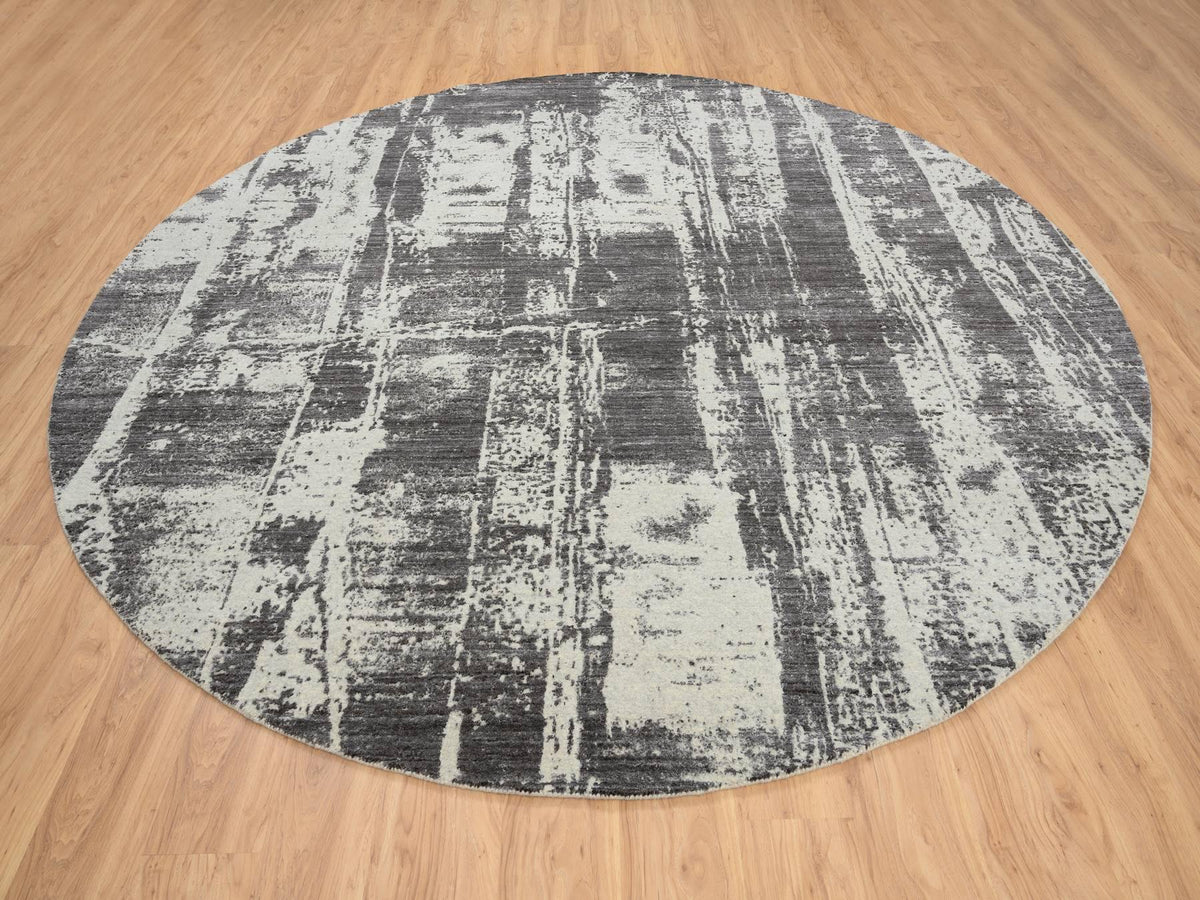 Modern / Contemporary hand-knotted wool/silk rug in Black, 10' x 10' — SKU O063749 (view 3)