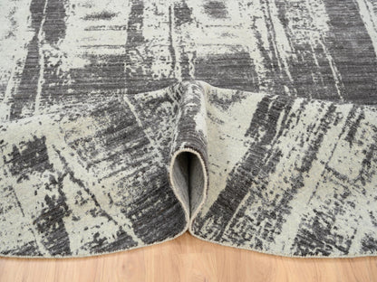 Modern / Contemporary hand-knotted wool/silk rug in Black, 10' x 10' — SKU O063749 (view 6)