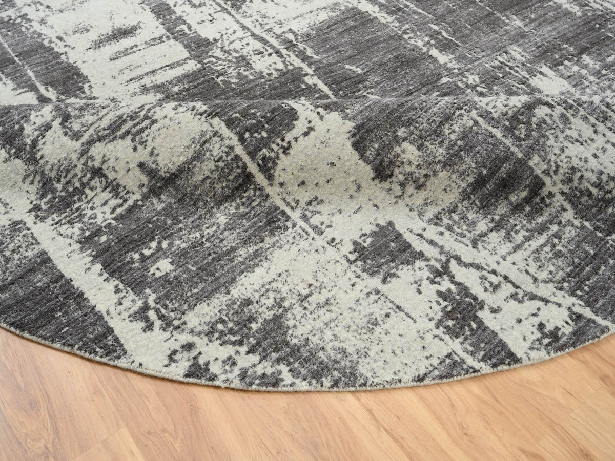 Modern / Contemporary hand-knotted wool/silk rug in Black, 10' x 10' — SKU O063749 (view 7)