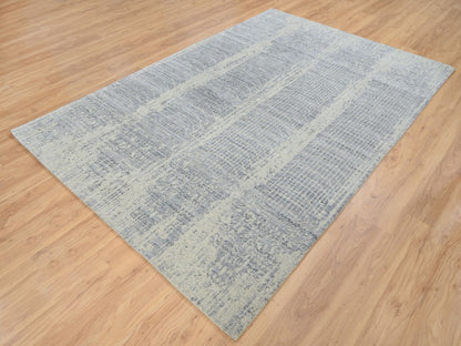 Grey 6'0" x 9'0" Modern / Contemporary Handloom Wool/Silk Rug - Sku: O063753