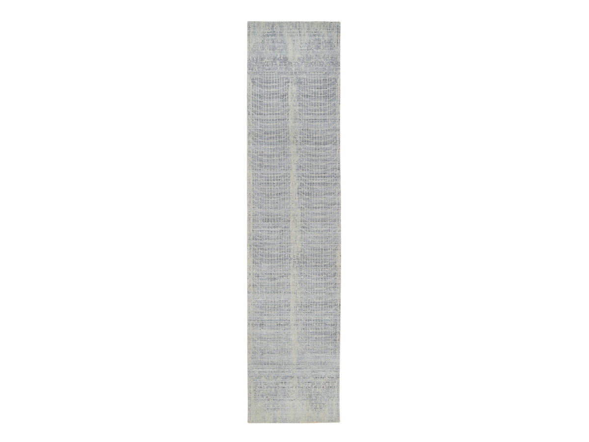 Modern / Contemporary hand-knotted wool/silk runner in Gray, 2'6" x 12' — SKU O063754