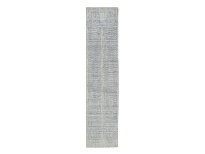 Grey 2'6" x 12'0" Modern / Contemporary Handloom Wool/Silk Rug - Sku: O063754