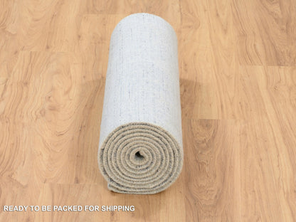 Grey 2'6" x 12'0" Modern / Contemporary Handloom Wool/Silk Rug - Sku: O063754