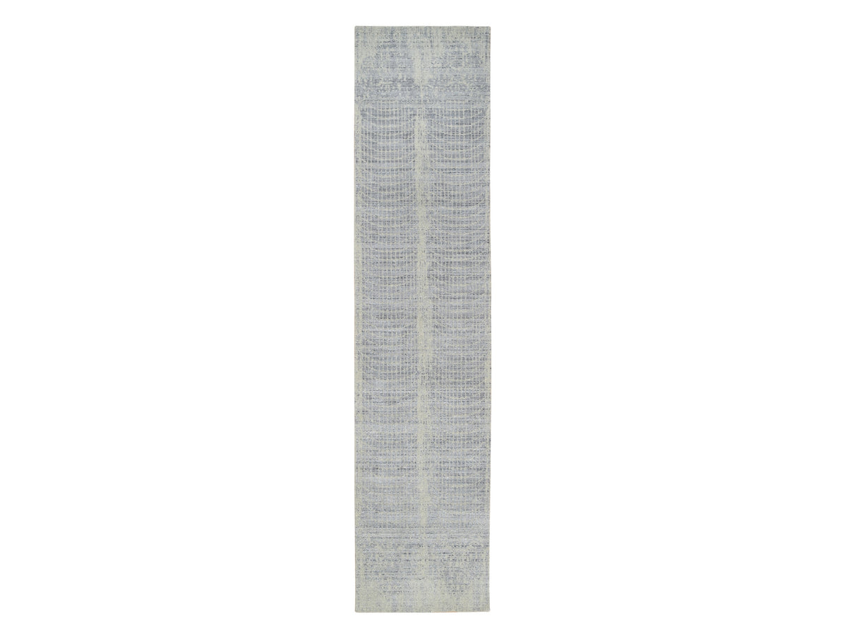Modern / Contemporary hand-knotted wool/silk runner in Gray, 2'6" x 12' — SKU O063755