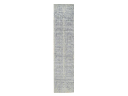 Grey 2'6" x 12'0" Modern / Contemporary Handloom Wool/Silk Rug - Sku: O063755