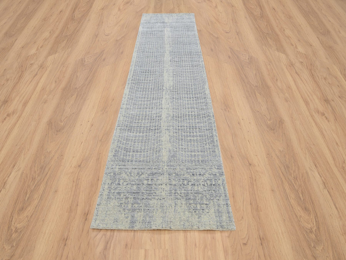 Modern / Contemporary hand-knotted wool/silk runner in Gray, 2'6" x 12' — SKU O063755 (view 2)