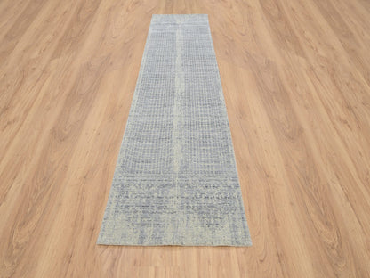 Grey 2'6" x 12'0" Modern / Contemporary Handloom Wool/Silk Rug - Sku: O063755