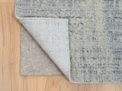 Grey 2'6" x 12'0" Modern / Contemporary Handloom Wool/Silk Rug - Sku: O063755