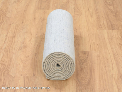 Grey 2'6" x 12'0" Modern / Contemporary Handloom Wool/Silk Rug - Sku: O063755