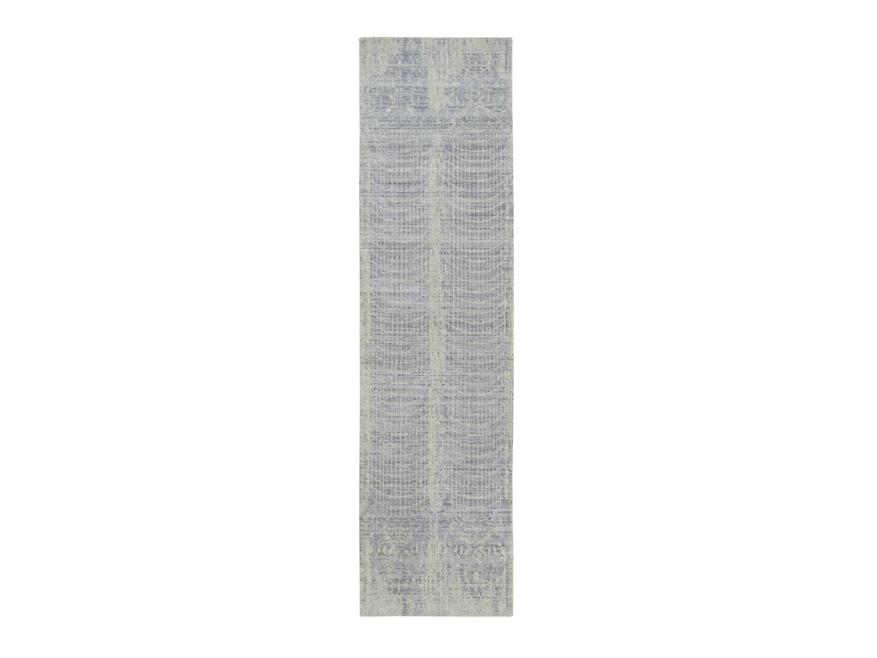Gray 2'6" x 10'0" Modern / Contemporary Handloom Wool/Silk Rug - Sku: O063756