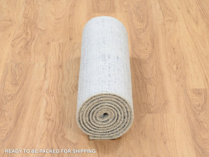 Grey 2'6" x 10'0" Modern / Contemporary Handloom Wool/Silk Rug - Sku: O063756