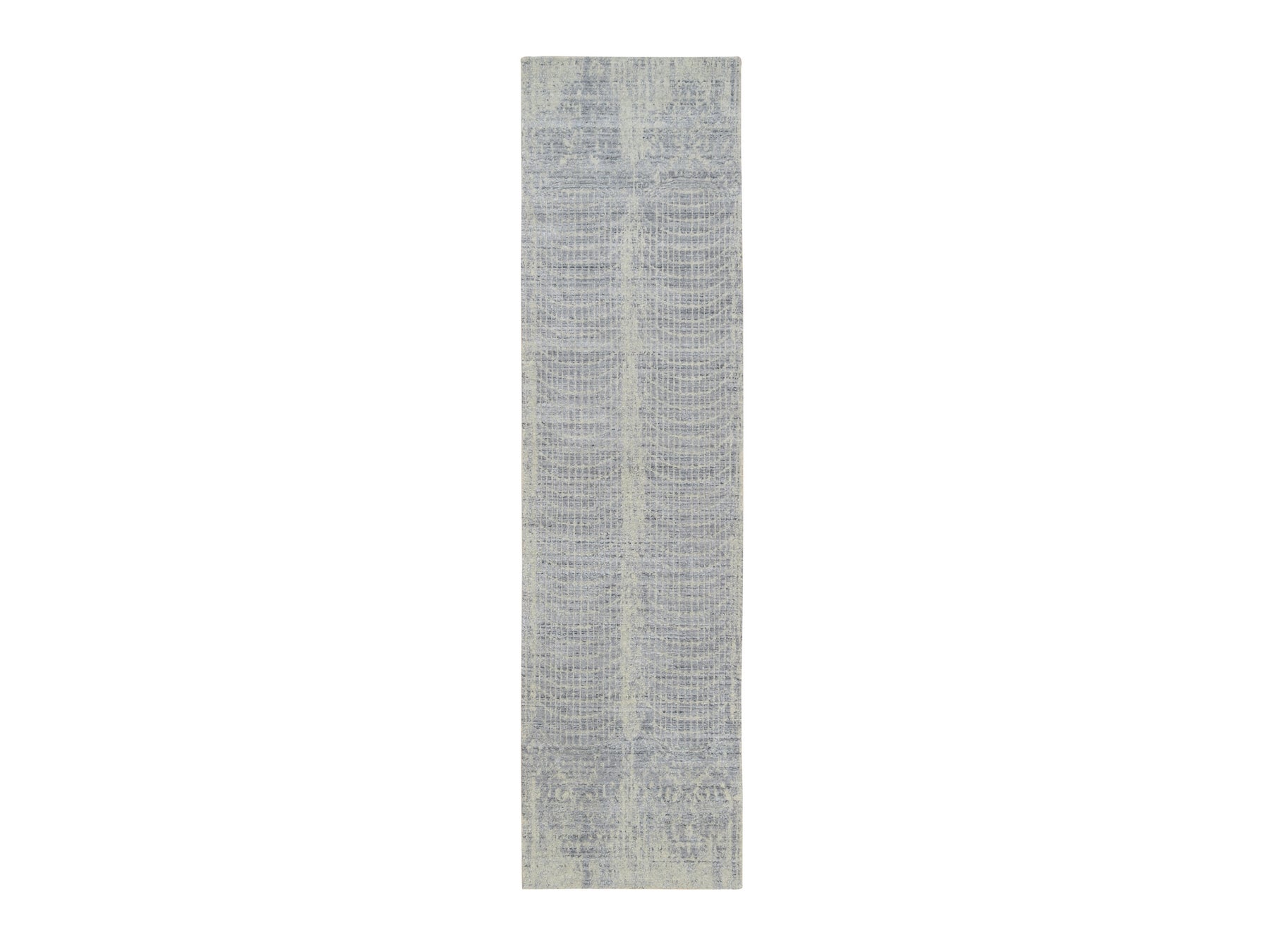 Gray 2'6" x 10'0" Modern / Contemporary Handloom Wool/Silk Rug - Sku: O063757