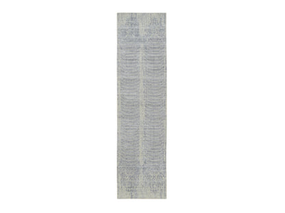 Grey 2'6" x 10'0" Modern / Contemporary Handloom Wool/Silk Rug - Sku: O063757