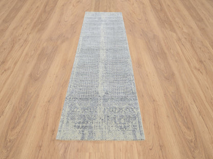 Grey 2'6" x 10'0" Modern / Contemporary Handloom Wool/Silk Rug - Sku: O063757