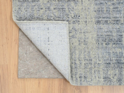 Grey 2'6" x 10'0" Modern / Contemporary Handloom Wool/Silk Rug - Sku: O063757