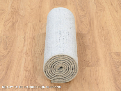 Grey 2'6" x 10'0" Modern / Contemporary Handloom Wool/Silk Rug - Sku: O063757