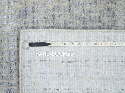 Grey 2'6" x 10'0" Modern / Contemporary Handloom Wool/Silk Rug - Sku: O063757