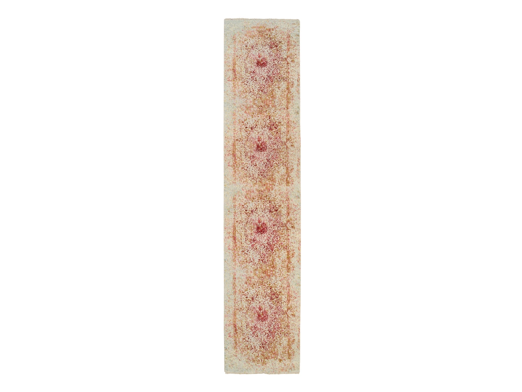 Modern / Contemporary hand-knotted wool/silk runner in Pink, 2'6" x 11'10" — SKU O063759