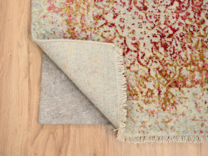 Pink 2'6" x 11'10" Modern / Contemporary Hand knotted Wool/Silk Rug - Sku: O063759
