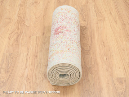 Pink 2'6" x 11'10" Modern / Contemporary Hand knotted Wool/Silk Rug - Sku: O063759