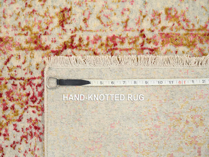 Pink 2'6" x 11'10" Modern / Contemporary Hand knotted Wool/Silk Rug - Sku: O063759