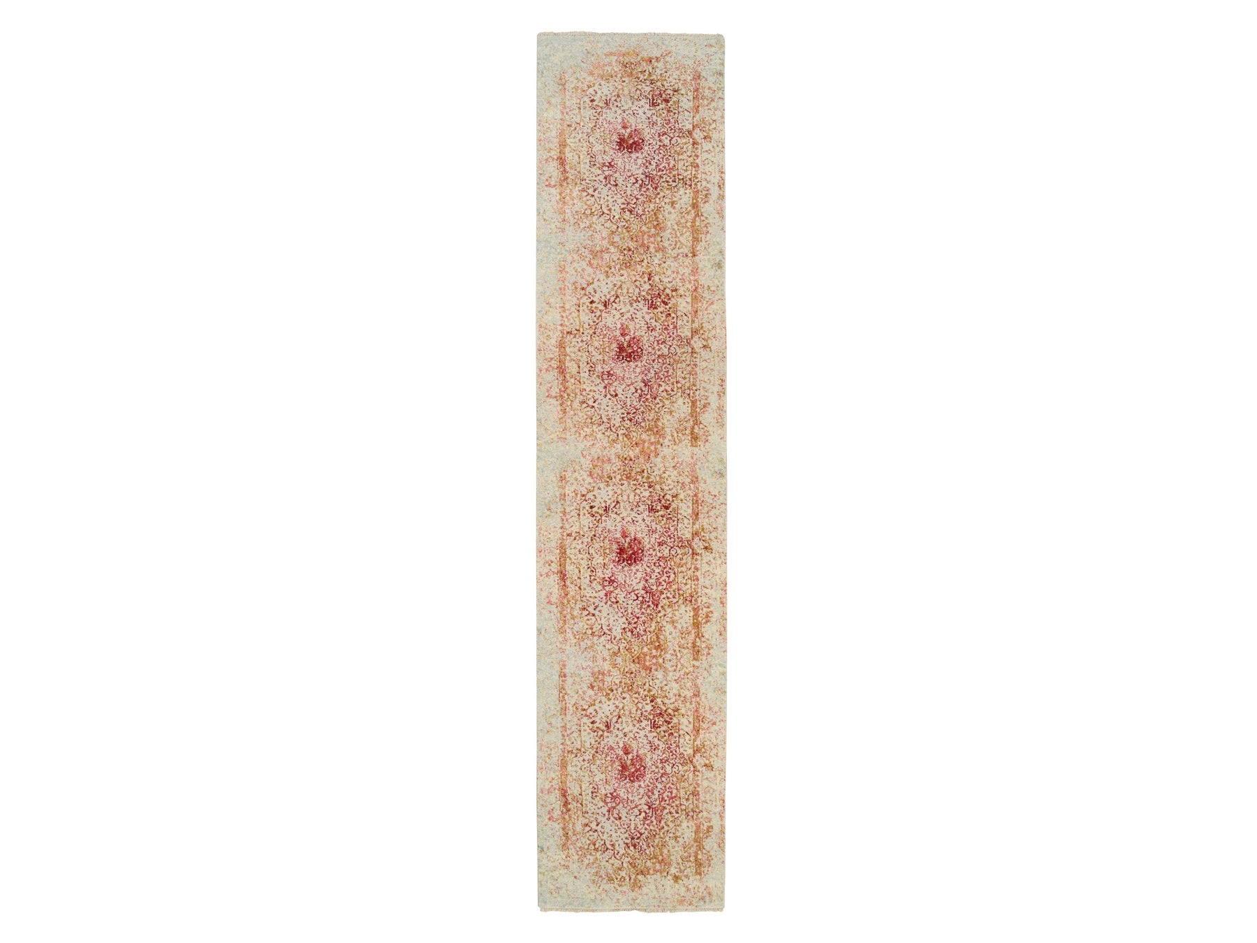 Modern / Contemporary hand-knotted wool/silk runner in Pink, 2'6" x 11'10" — SKU O063760