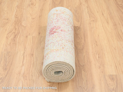 Pink 2'6" x 11'10" Modern / Contemporary Hand knotted Wool/Silk Rug - Sku: O063760