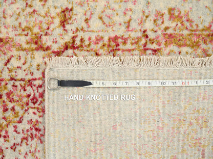 Pink 2'6" x 11'10" Modern / Contemporary Hand knotted Wool/Silk Rug - Sku: O063760