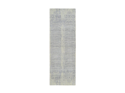 Grey 2'6" x 8'0" Modern / Contemporary Handloom Wool/Silk Rug - Sku: O063761
