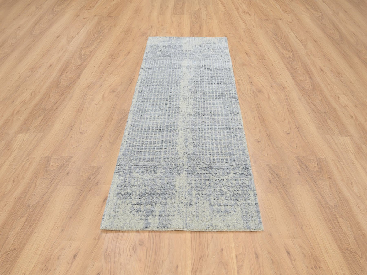 Modern / Contemporary hand-knotted wool/silk runner in Gray, 2'6" x 8' — SKU O063761 (view 2)