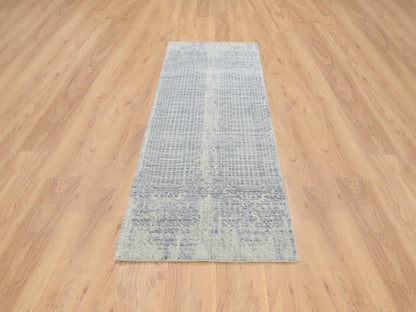 Grey 2'6" x 8'0" Modern / Contemporary Handloom Wool/Silk Rug - Sku: O063761