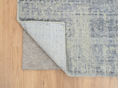 Grey 2'6" x 8'0" Modern / Contemporary Handloom Wool/Silk Rug - Sku: O063761
