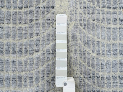 Grey 2'6" x 8'0" Modern / Contemporary Handloom Wool/Silk Rug - Sku: O063761