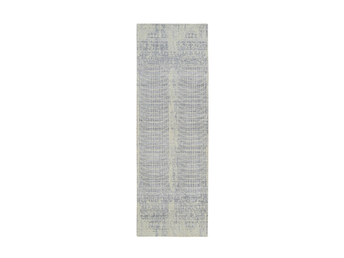 Modern / Contemporary hand-knotted wool/silk runner in Gray, 2'6" x 8' — SKU O063762