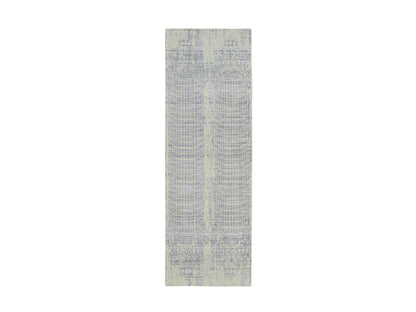 Grey 2'6" x 8'0" Modern / Contemporary Handloom Wool/Silk Rug - Sku: O063762