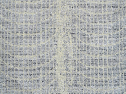 Grey 2'6" x 8'0" Modern / Contemporary Handloom Wool/Silk Rug - Sku: O063762
