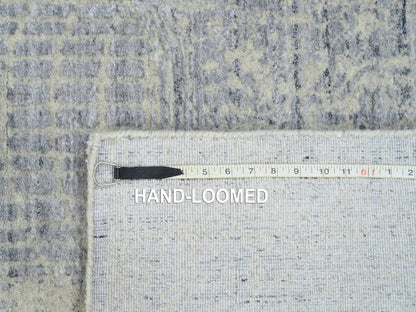 Grey 2'6" x 8'0" Modern / Contemporary Handloom Wool/Silk Rug - Sku: O063762