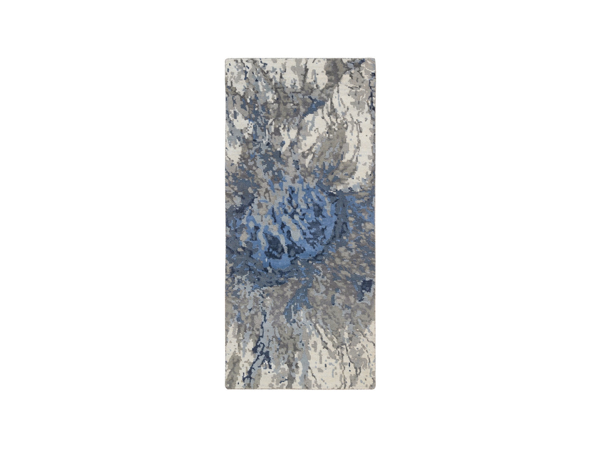 Modern / Contemporary hand-knotted wool/art silk runner in Blue, 2'6" x 6'2" — SKU O063763