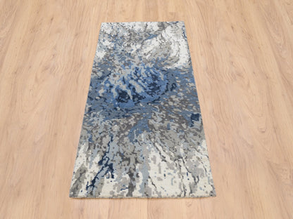 Modern / Contemporary hand-knotted wool/art silk runner in Blue, 2'6" x 6'2" — SKU O063763 (view 2)