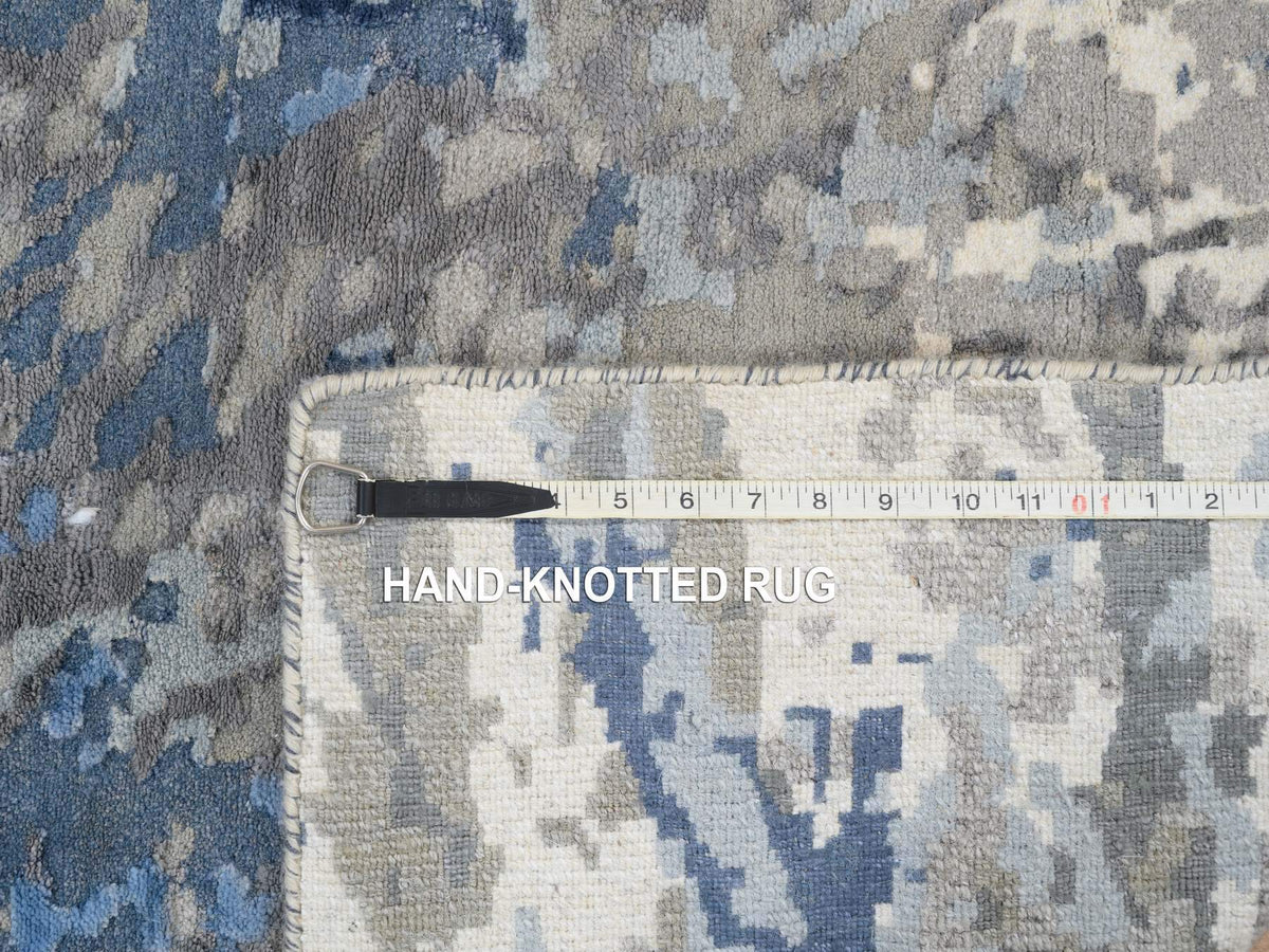 Modern / Contemporary hand-knotted wool/art silk runner in Blue, 2'6" x 6'2" — SKU O063763 (view 8)
