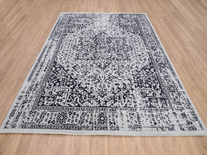 Heriz Heriz hand-knotted wool/silk rug in Black & Ivory, 8' x 10' — SKU O063787 (view 3)