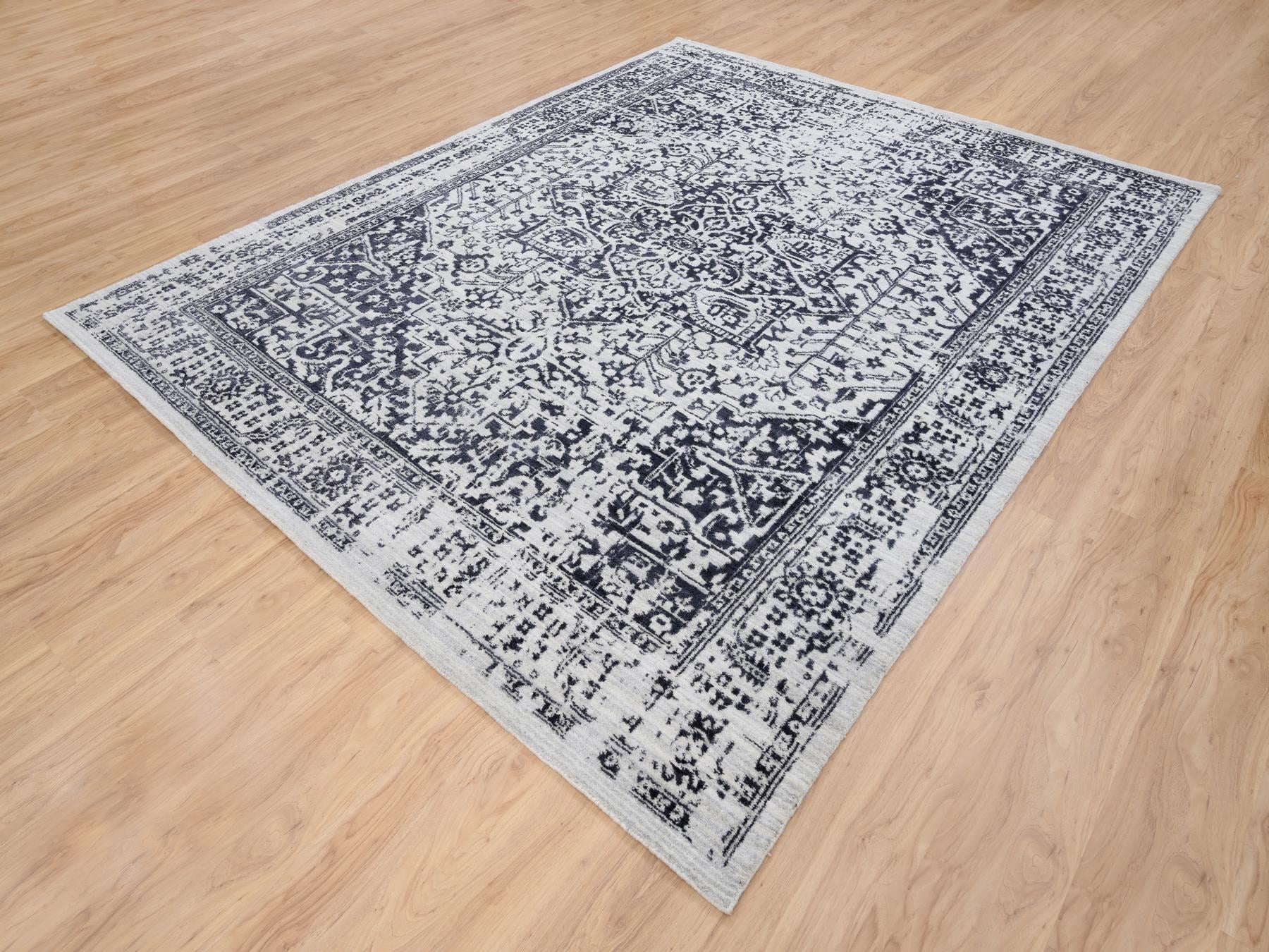 Heriz Heriz hand-knotted wool/silk rug in Black & Ivory, 8' x 10' — SKU O063787 (view 4)