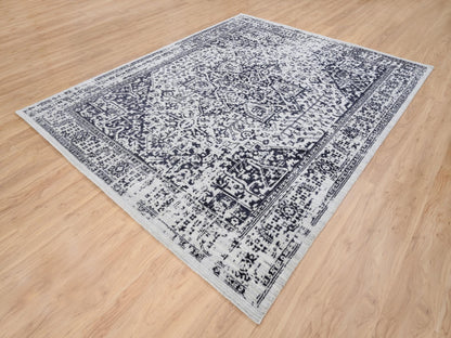 Heriz Heriz hand-knotted wool/silk rug in Black & Ivory, 8' x 10' — SKU O063787 (view 4)