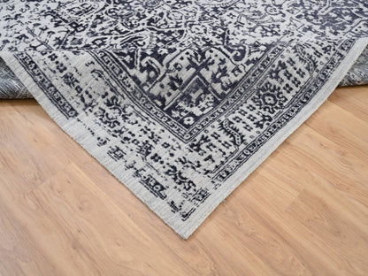 Heriz Heriz hand-knotted wool/silk rug in Black & Ivory, 8' x 10' — SKU O063787 (view 7)