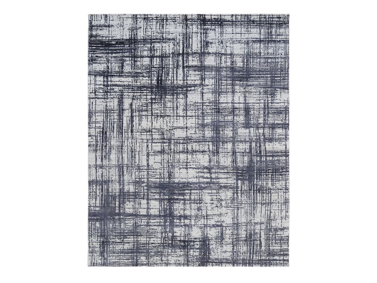 Modern / Contemporary hand-knotted wool/silk rug in Black, 7'10" x 10' — SKU O063788